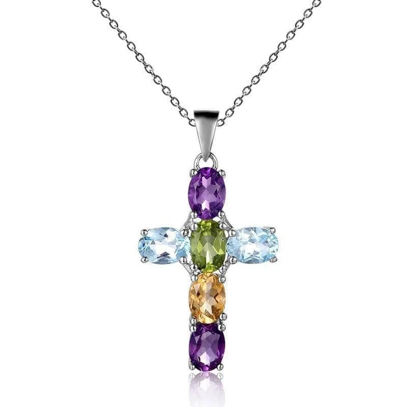 Reed weave necklaces-Natural Amethyst with Topaz Gemstone Cross Necklace