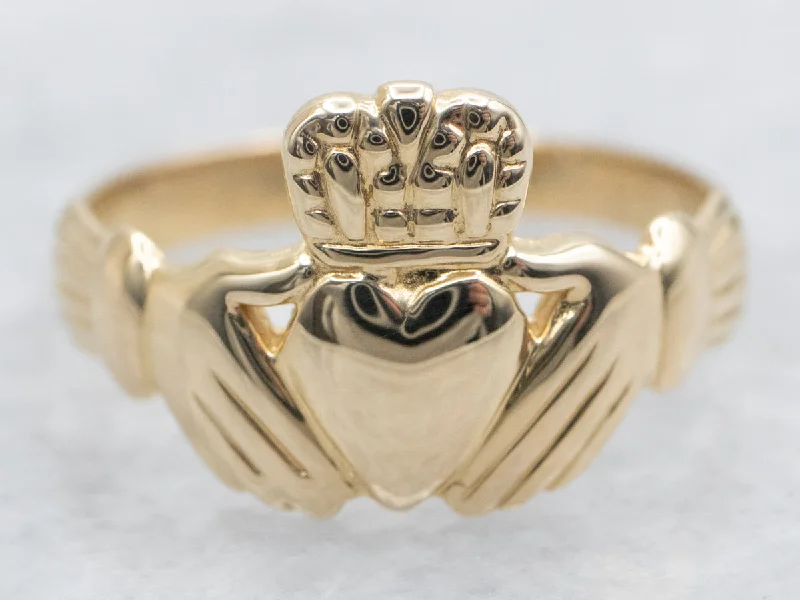 Vine carved rings-Yellow Gold Claddagh Ring