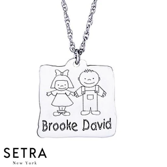 Vine design necklaces-2 CHILDREN HAND IN HAND PERSONALIZED NECKLACE 14K GOLD