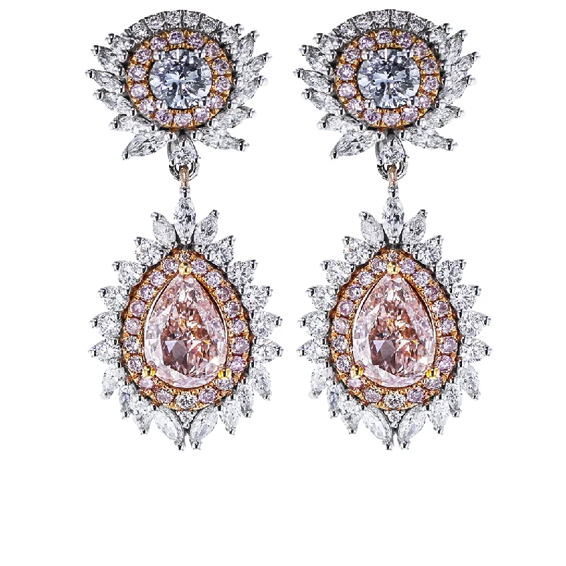 Clear crystal earrings-18KT WHITE & ROSE GOLD 2.51CTW PINK & 1.83CTW DIAMOND EARRINGS