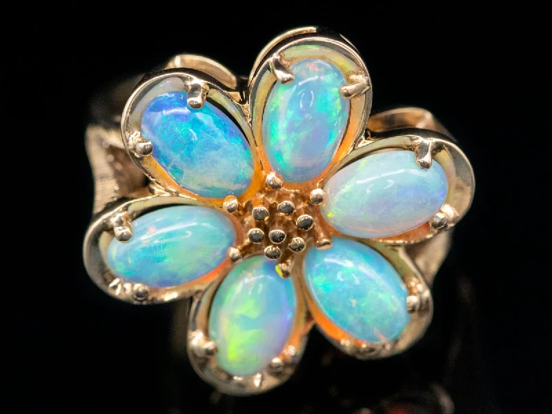 Aged vow rings-Vintage Australian Opal Flower Ring