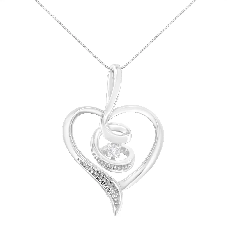 Low bar necklaces-Espira 10K White Gold .03 Cttw Diamond-Accented Round-Cut Diamond Swirl Open Heart 18" Pendant Necklace