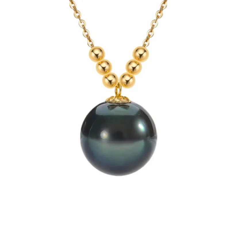 Soft enamel necklaces-Natural Tahitian Black Pearl 18k Yellow Gold Necklace