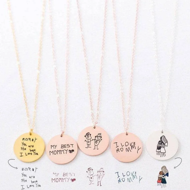 Aged style necklaces-Customized Children's Drawing 925 Sterling Silver Memory Necklace