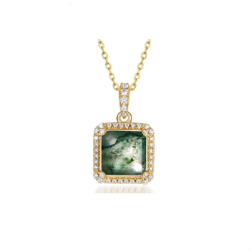 Modern art necklaces-Natural 9*9mm Green Moss Agate Necklace