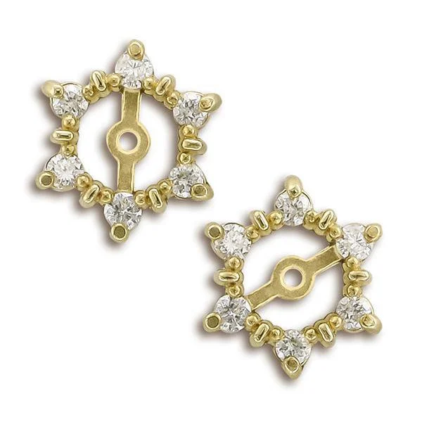 Retro clip earrings-14KT Yellow Gold Round Diamond Earring Jackets