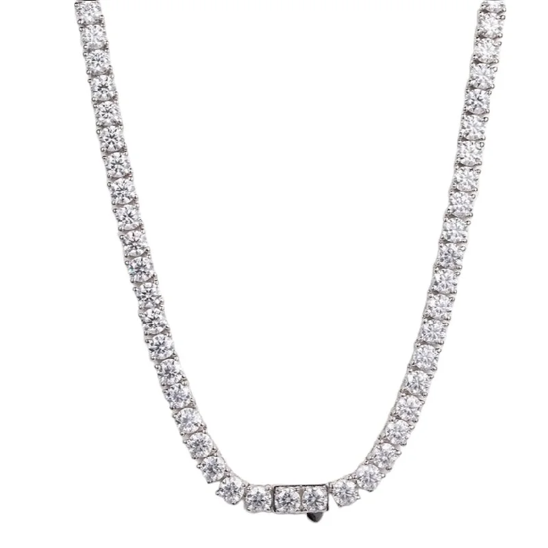 Tulip flower necklaces-4mm Round Cut Diamond Tennis Necklace