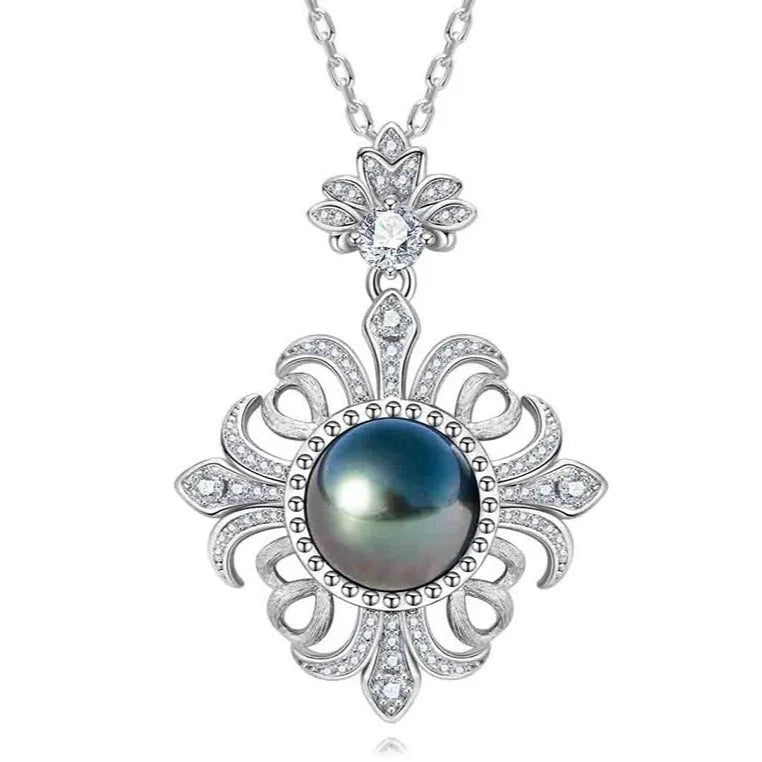 Sapphire drop necklaces-Black Tahitian Seawater Pearl Necklace with Diamond