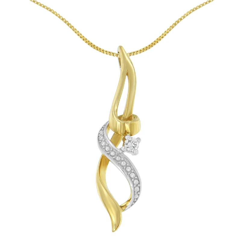 Jute thread necklaces-Espira 10K Yellow Gold 1/20 cttw Round Cut Diamond Accent Swirl Pendant Necklace