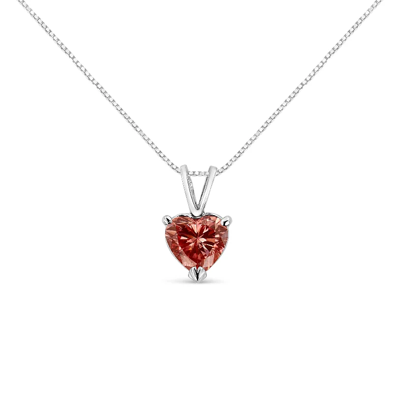 Carved initial necklaces-IGI Certified 14K White Gold Martini Set 1.00 Cttw Lab Grown Pink Heart Diamond Solitaire 18" Pendant Necklace