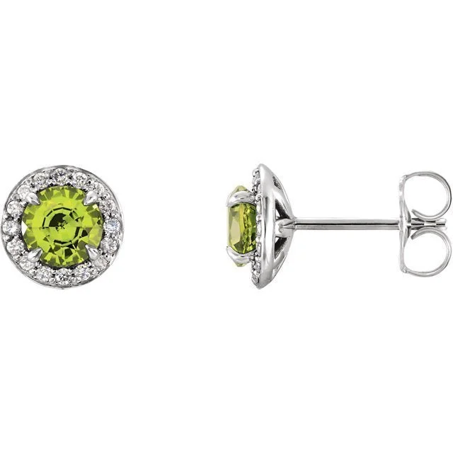 Solid tier earrings-14KT GOLD 0.40 CTW PERIDOT & 0.12 CTW DIAMOND HALO EARRINGS