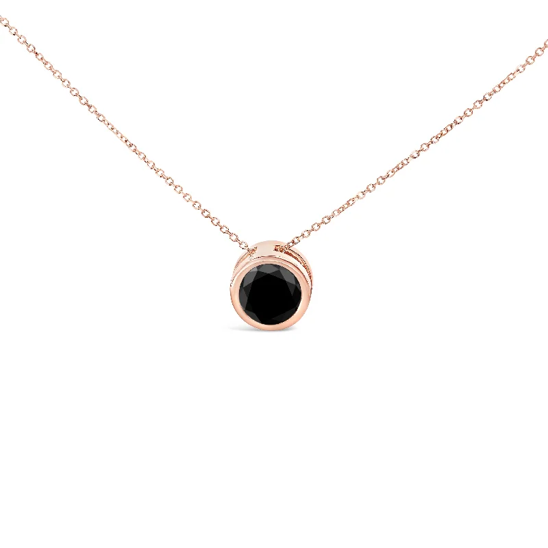 Fine filigree necklaces-14K Rose Gold Bezel-Set Black Round Diamond Solitaire Pendant Necklace