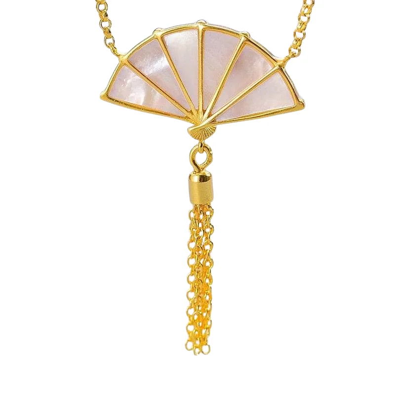 Solar star necklaces-Folding Fan with Tassel Necklace