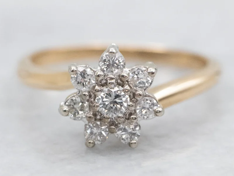 New moon rings-Yellow Gold Diamond Cluster Bypass Ring