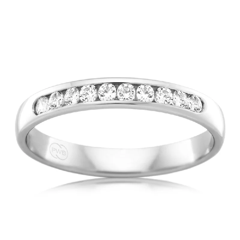 Reed style rings-18ct White Gold 1/5 Carat Diamond 3mm Ring With 10 Diamonds. Size N