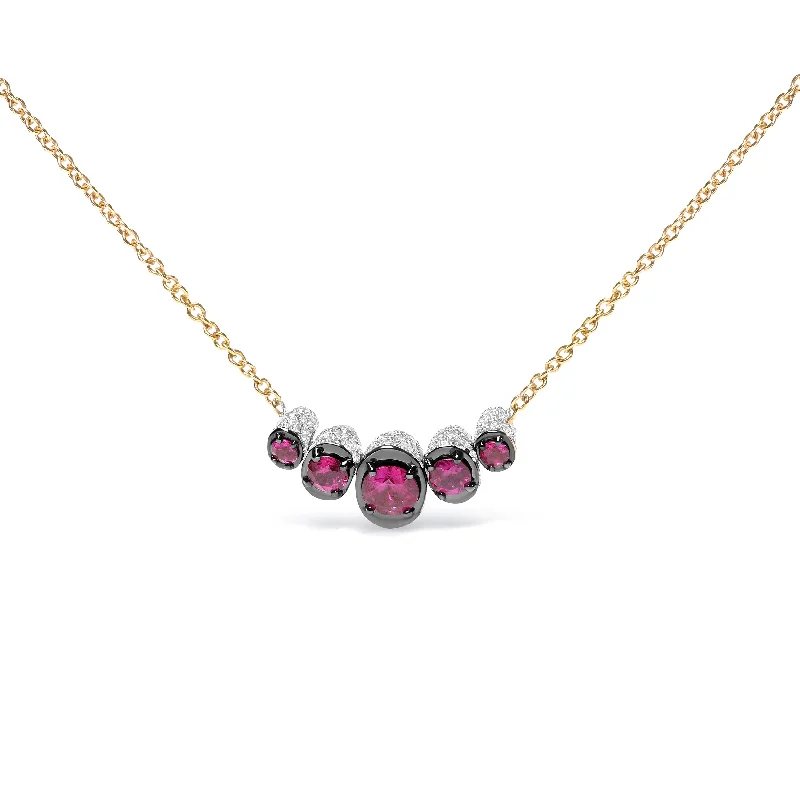 Sapphire drop necklaces-18K Rose Gold 3/4 Cttw Pave Diamonds and Graduated Red Ruby Gemstone Curved Bar Choker Necklace