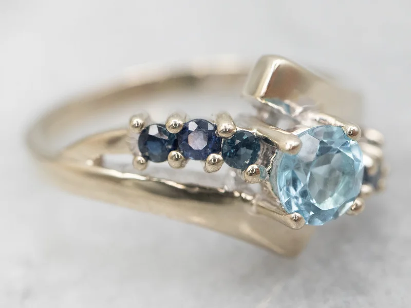 Woven motif rings-White Gold Blue Topaz and Sapphire Ring