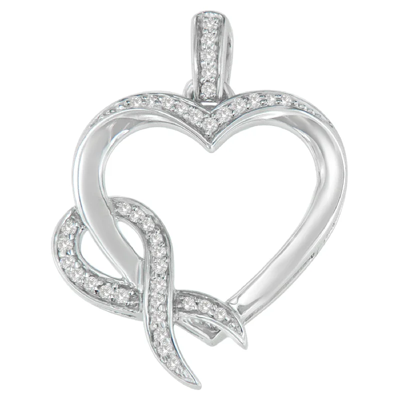 Ripple shape necklaces-.925 Sterling Silver 1/6 cttw Diamond Heart Pendant Necklace