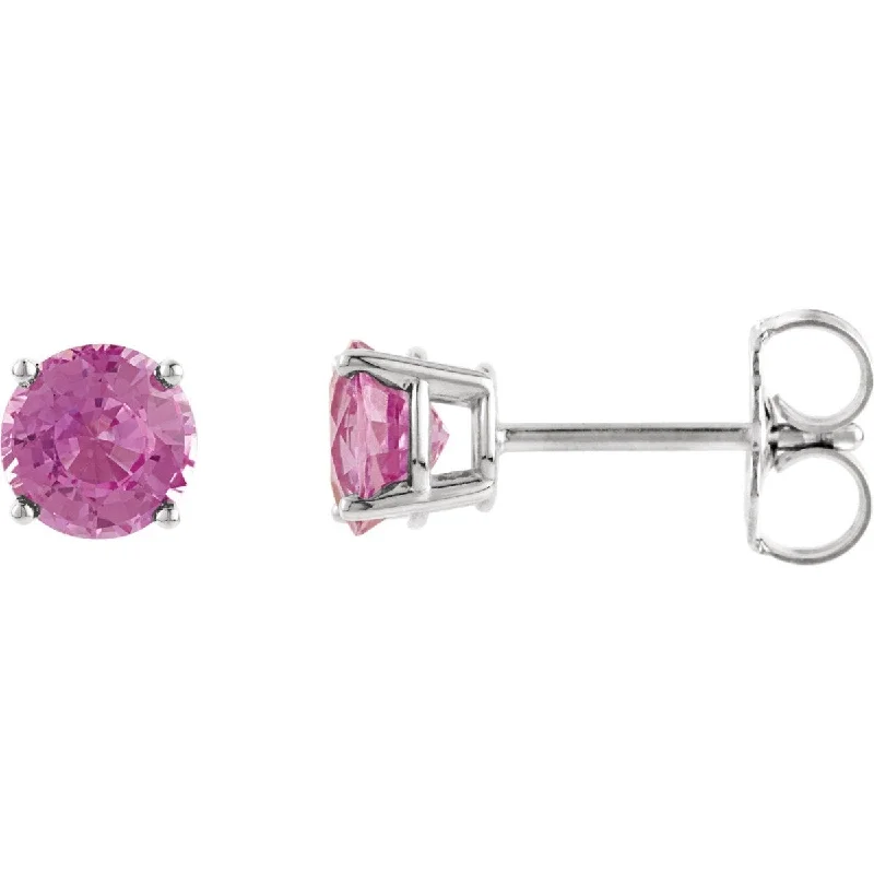 Square dangle earrings-14KT GOLD 1.10 CTW ROUND PINK TOURMALINE STUD EARRINGS