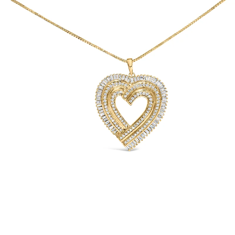 Stone-twisted necklaces-14K Yellow Gold Plated .925 Sterling Silver 1/4 Cttw Round and Baguette-Cut Diamond Composite Heart 18" Pendant Necklace