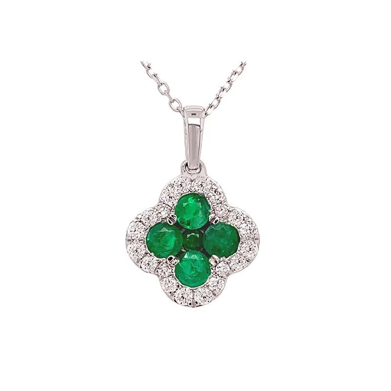 Earth woven necklaces-18K White Gold Emerald & Diamond Clover Necklace /19’’