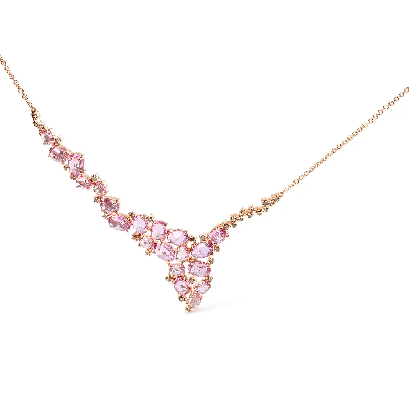 Oval shape necklaces-18K Rose Gold 1/2 Cttw Brown Diamond and Multi-Size Oval Pink Sapphire Cluster Cascade Statement Station Necklace