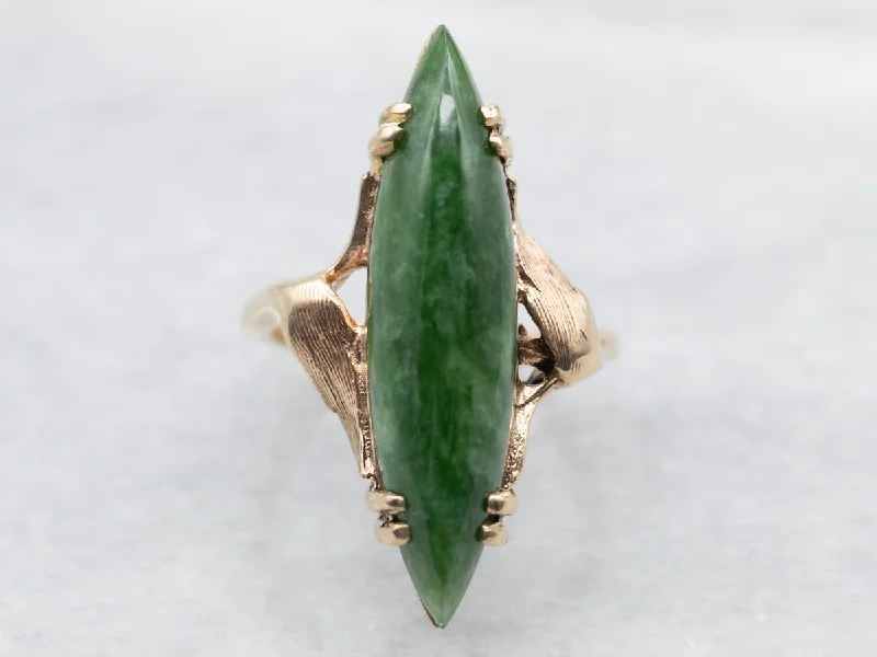 Fine star rings-Yellow Gold Marquise Cut Jade Solitaire Ring