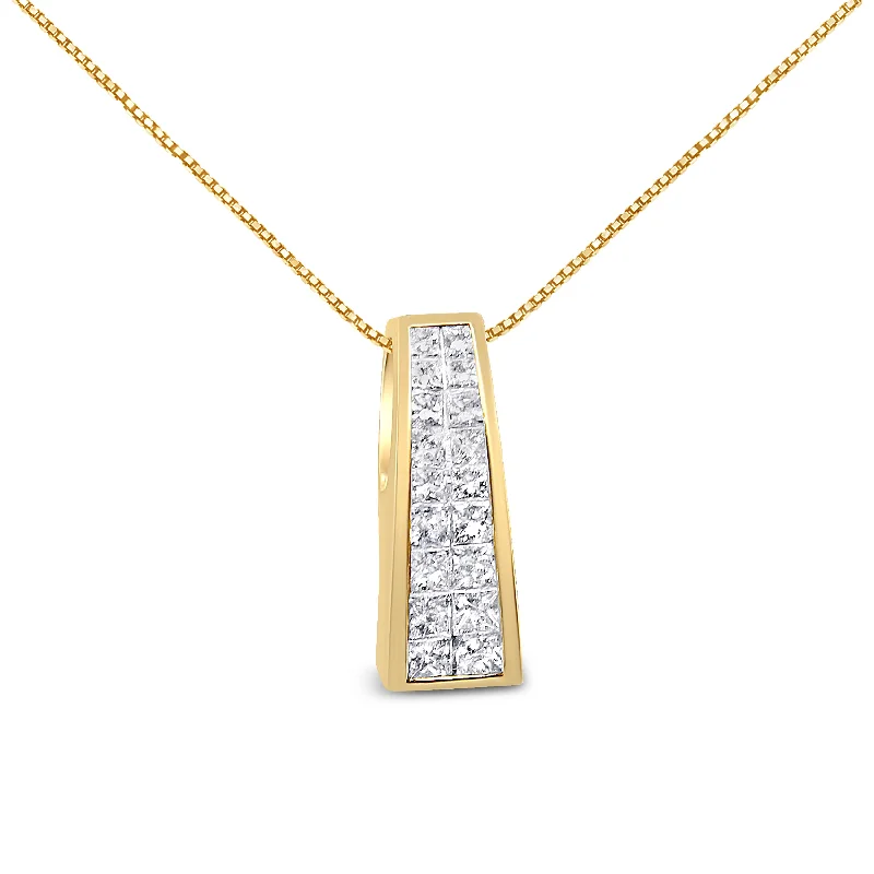 Tilted design necklaces-14K Yellow Gold 1 1/2 cttw Princess Cut Diamond Greek Column Pendant Necklace