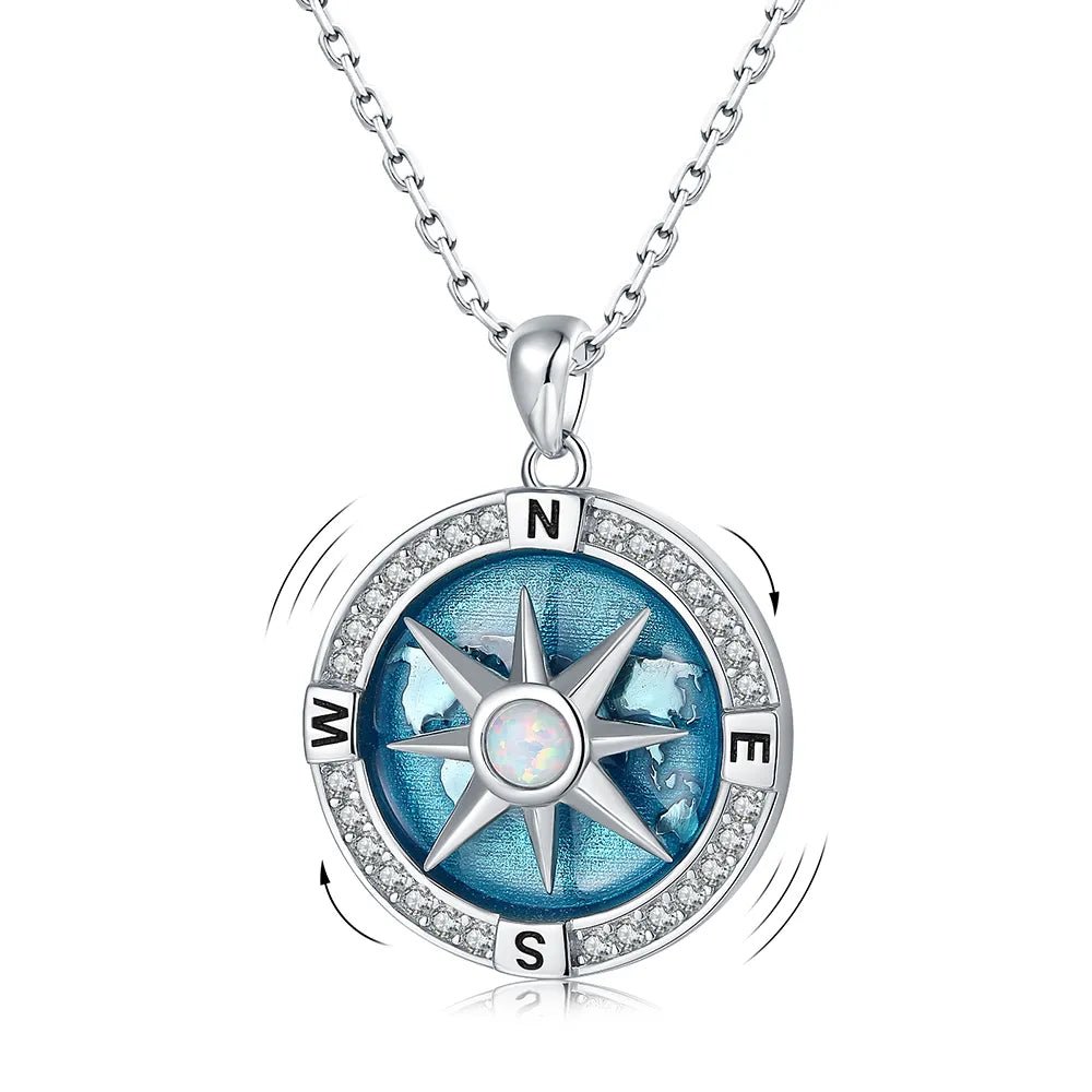 Shiny bead necklaces-Rotatable Compass Necklace With Opal Stone