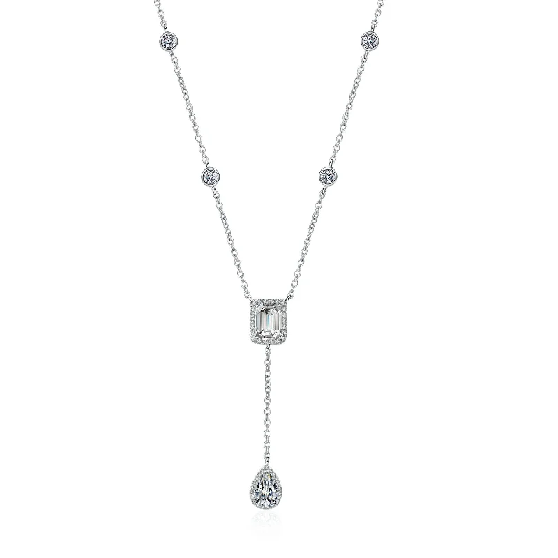 Old coin necklaces-3ct Emerald Cut and Pear Cut Diamond Necklace