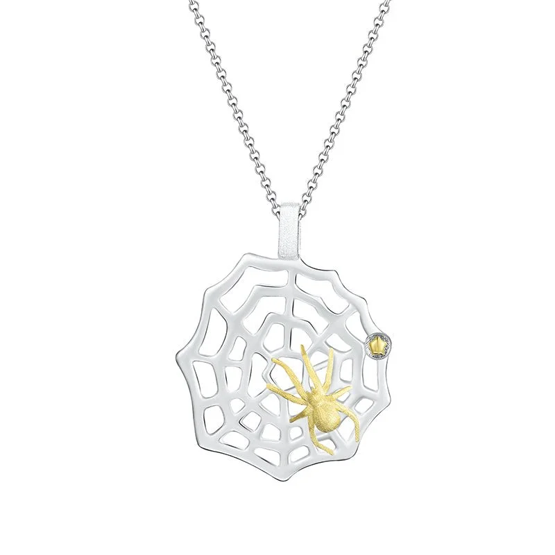 Solid gem necklaces-Hunting Spider & Web Necklace