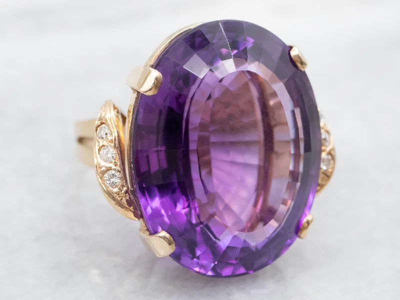 Soft texture rings-Bold Fancy-Cut Amethyst and Diamond Cocktail Ring