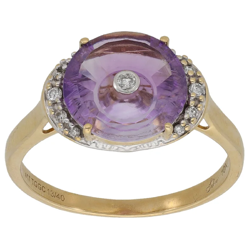 Fine clay rings-9ct Gold 0.12ct Diamond & Amethyst Dress/Cocktail Ring Size S