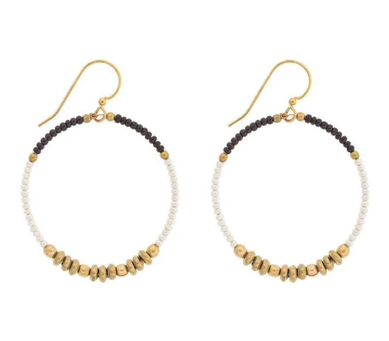 Vine hoop earrings-<br> Colorblocked Brass Hoop <br> Cream