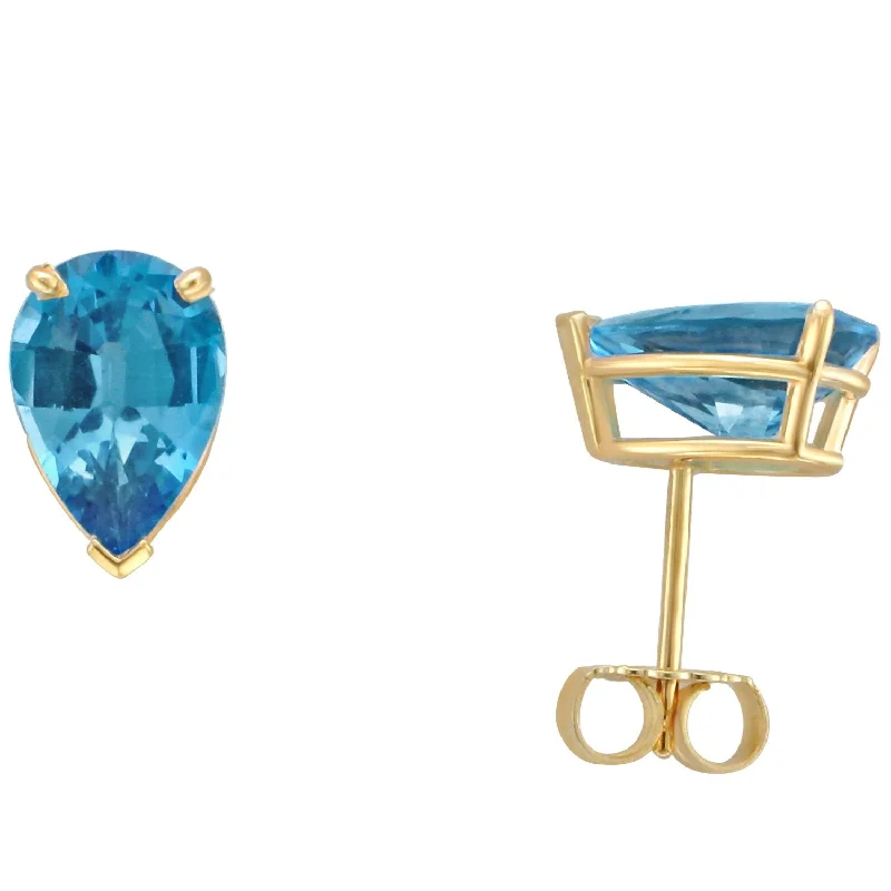 Soft bead earrings-14KT YELLOW GOLD 4.60 CTW PEAR SHAPE SWISS BLUE TOPAZ EARRINGS