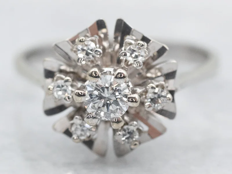 Ruby rings-White Gold Diamond Flower Ring