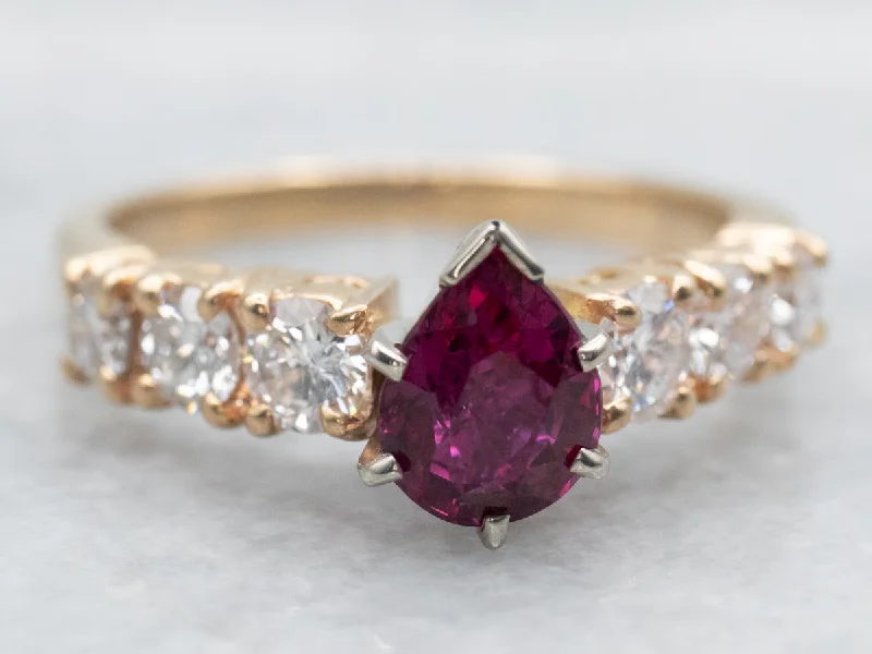 Solid gold rings-Ruby Ring with Diamond Accents