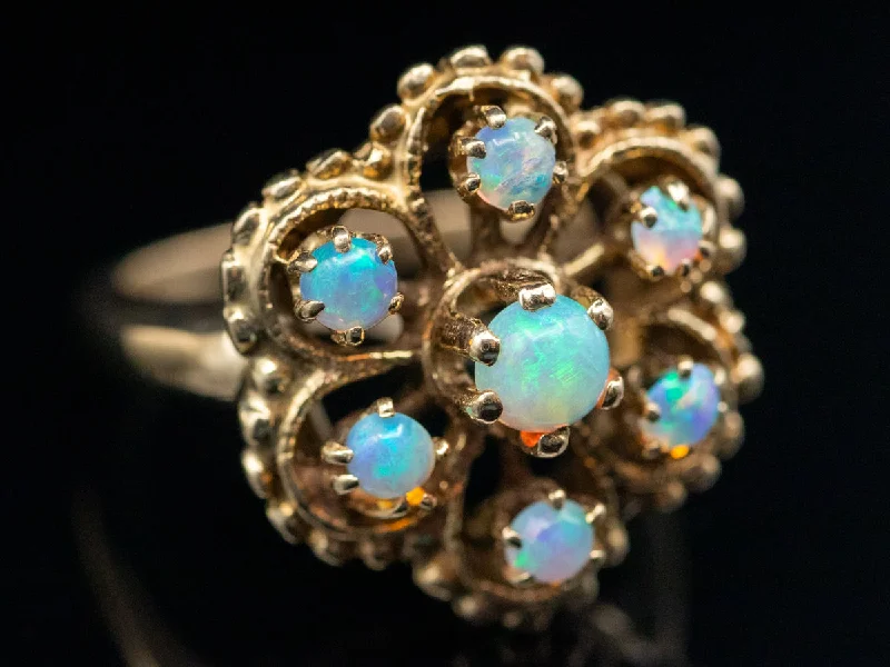 Thin wire rings-Opal Cluster Ring