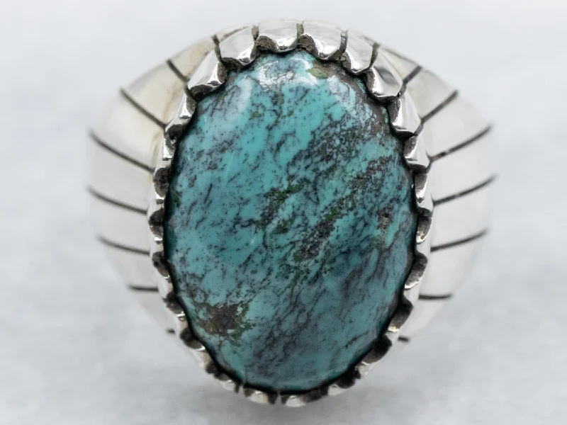 Square shape rings-Men's South-West Sterling Silver Turquoise Ring