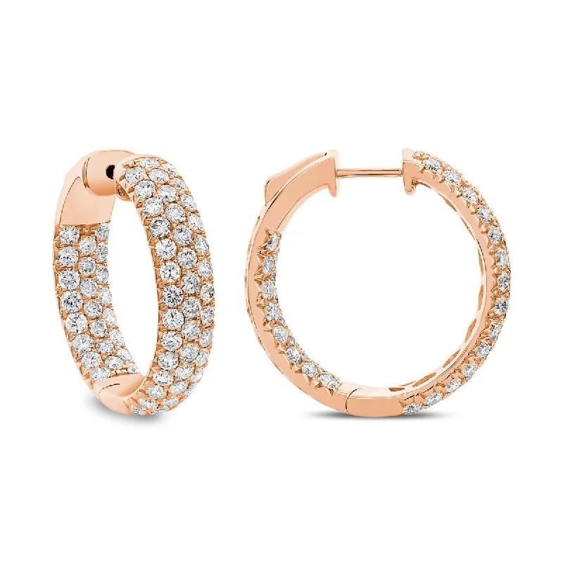 Fine wing earrings-18KT Gold 4.00 CTW Diamond Three Row Hoop Earrings