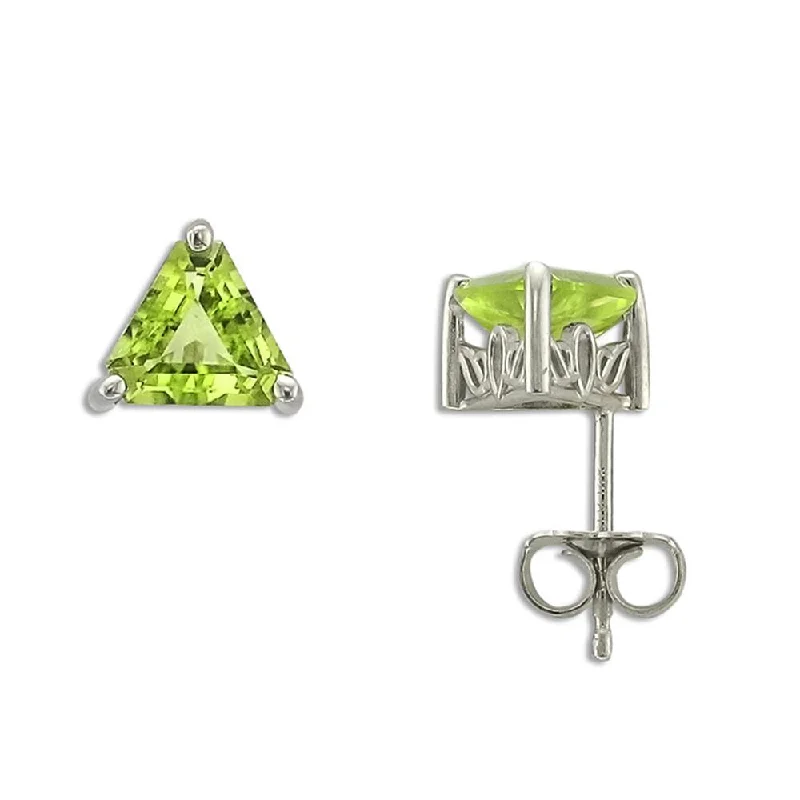 Wide cuff earrings-14KT WHITE GOLD 1.80CTW TRILLION CUT PERIDOT EARRINGS