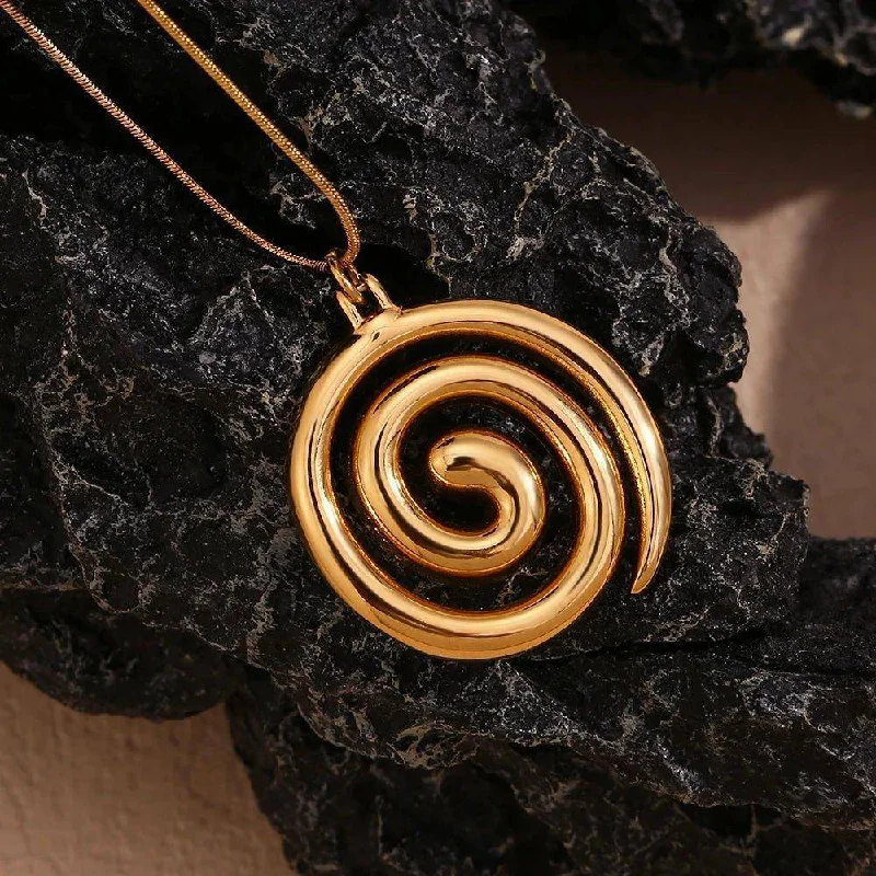 Turquoise healing necklaces-18K Gold Plated Spiral Stainless Steel Tarnish Free Pendant Necklace