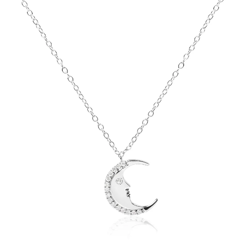 Pure shine necklaces-925 Sterling Silver 1/10ct Diamond Crescent Man on the Moon 18" Pendant Necklace