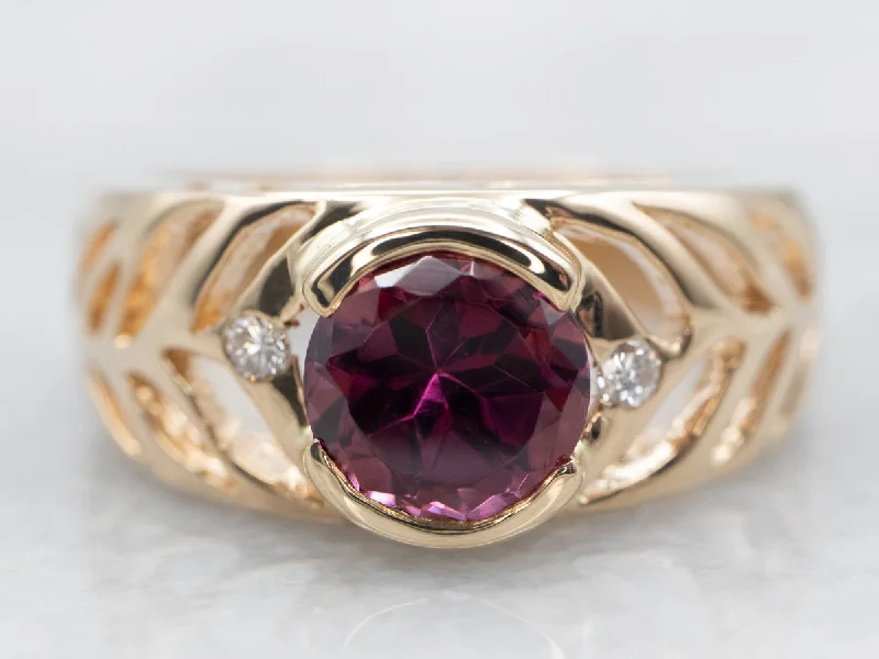 Grace charm rings-Yellow Gold Rhodolite Garnet Ring with Diamond Accents