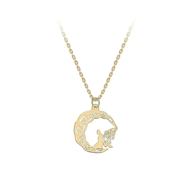 Soft enamel necklaces-9ct Yellow Gold Angel on the Moon Necklace