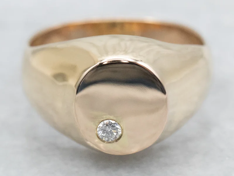 Ripple shape rings-Polished Gold Diamond Signet Ring