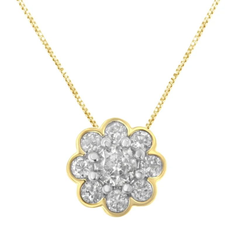 Ripple shape necklaces-2 Micron 10K Yellow Gold plated .925 Sterling Silver 1/4 cttw Diamond Cluster Pendant Necklace