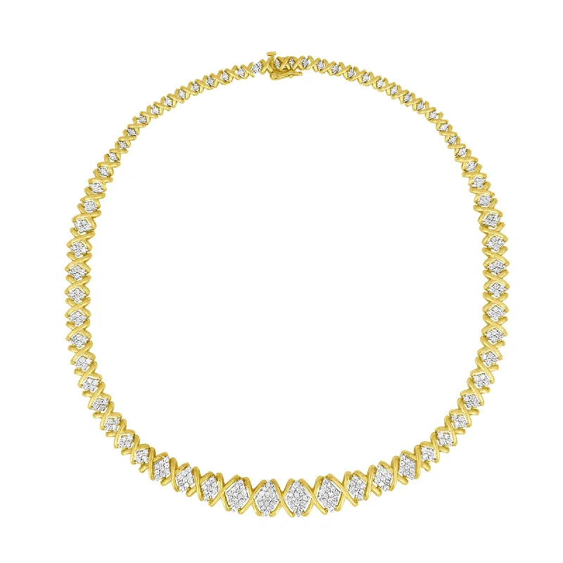 Soft bead necklaces-10K Yellow Gold 4 cttw Brilliant Round-Cut Diamond Graduating Riviera Statement Necklace