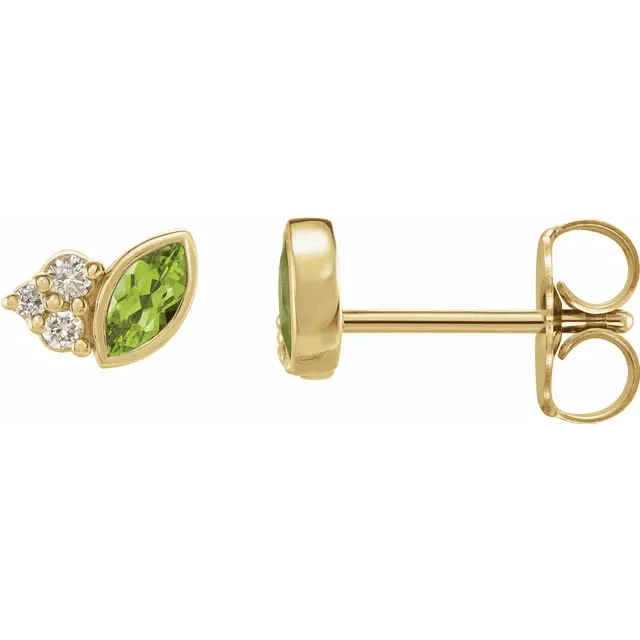 Sapphire stud earrings-14KT YELLOW GOLD 0.16 CTW PERIDOT & 0.05 CTW DIAMOND EARRINGS