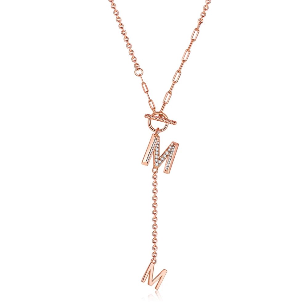 Woven tribal necklaces-Round Cut Diamond Letter M Pendant Necklace